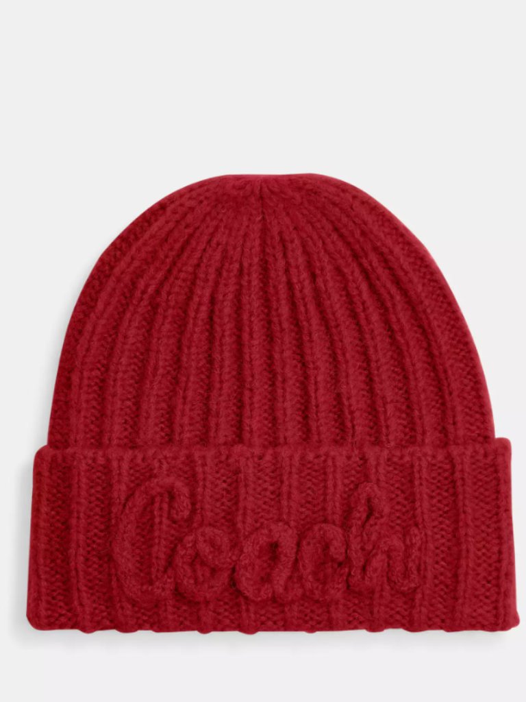 Coach Alpaca Wool Blend Matching Beanie & Scarf- Red
